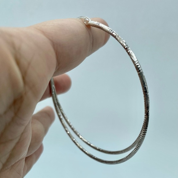 Sterling Silver 2.5" Large .925 Textured Hoops - Picture 4 of 10